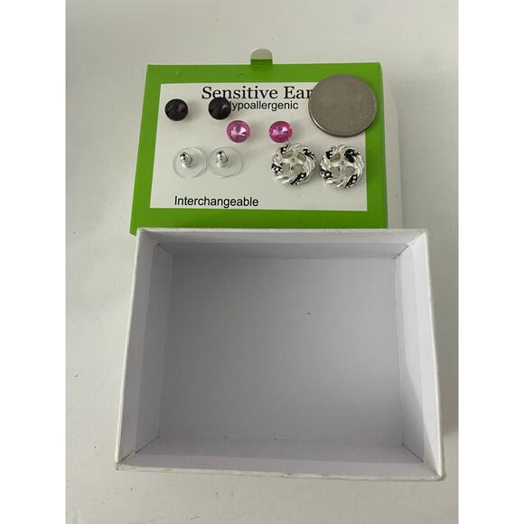 Sensitive ears earring set silver tone - Picture 2 of 4